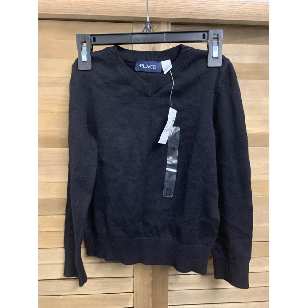 NWT Children's Place Sweater V-Neck Preppy Y2K Winter Black Unisex Size XS 4